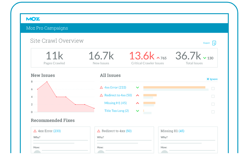 Moz Pro Campaigns Site Craw Overview.